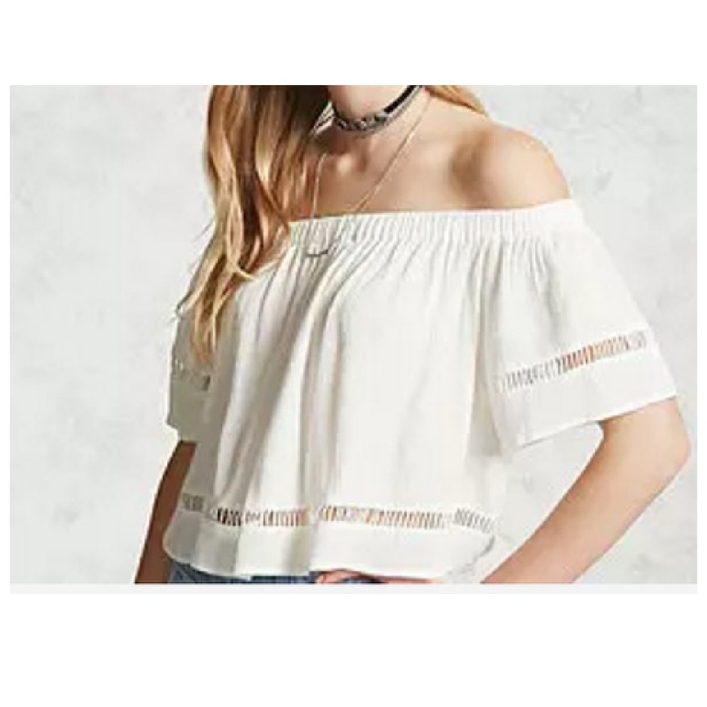 ⏱️ Forever 21 white flowy boho bardot top - sz S